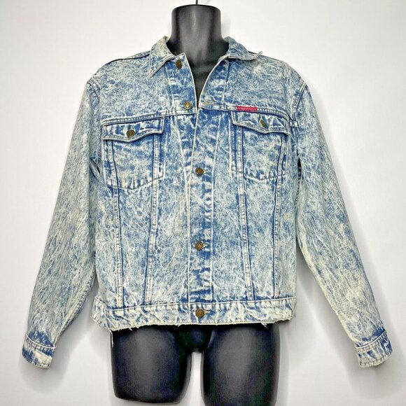 Vintage 80's Paddocks Jetsetter Blue Acid Wash Denim Trucker Jean Jacket - Picture 1 of 9